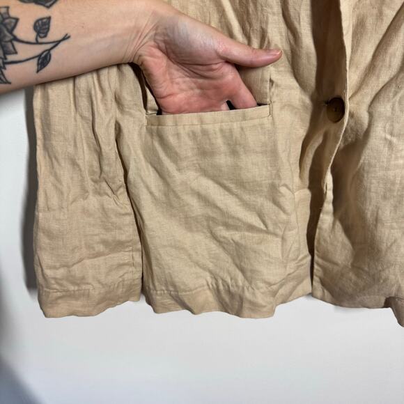 Quince Blazer Women M Tan Driftwood 100% Linen Minimal Modest Workware Career - Picture 5 of 9